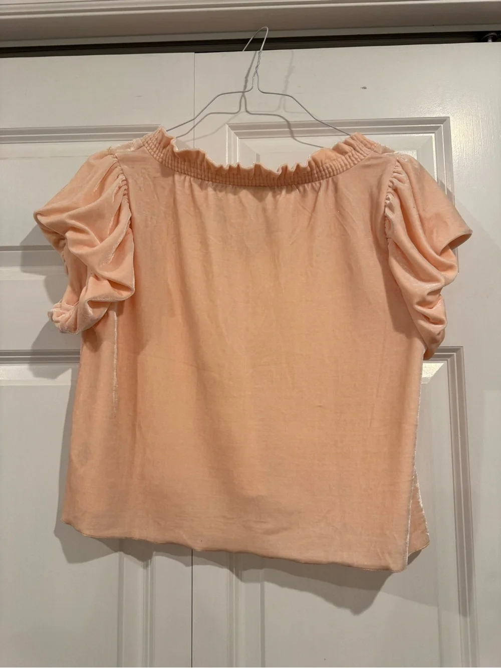 Free People Velvet Puff Sleeve Tie Front Top Blush Pink Size XS